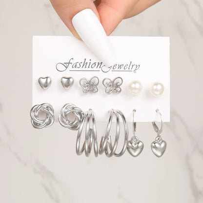 6 Pairs Retro Luxurious Classic Style Animal Heart Shape Butterfly Plating Inlay Alloy Artificial Pearls Gold Plated Silver Plated Drop Earrings Ear Studs