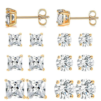 6 Pairs Simple Style Geometric Inlay Brass Zircon 18k Gold Plated Ear Studs