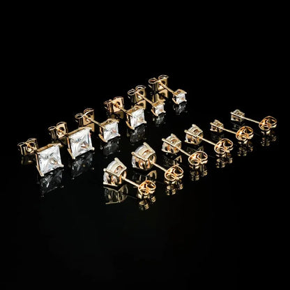 6 Pairs Simple Style Geometric Inlay Brass Zircon 18k Gold Plated Ear Studs