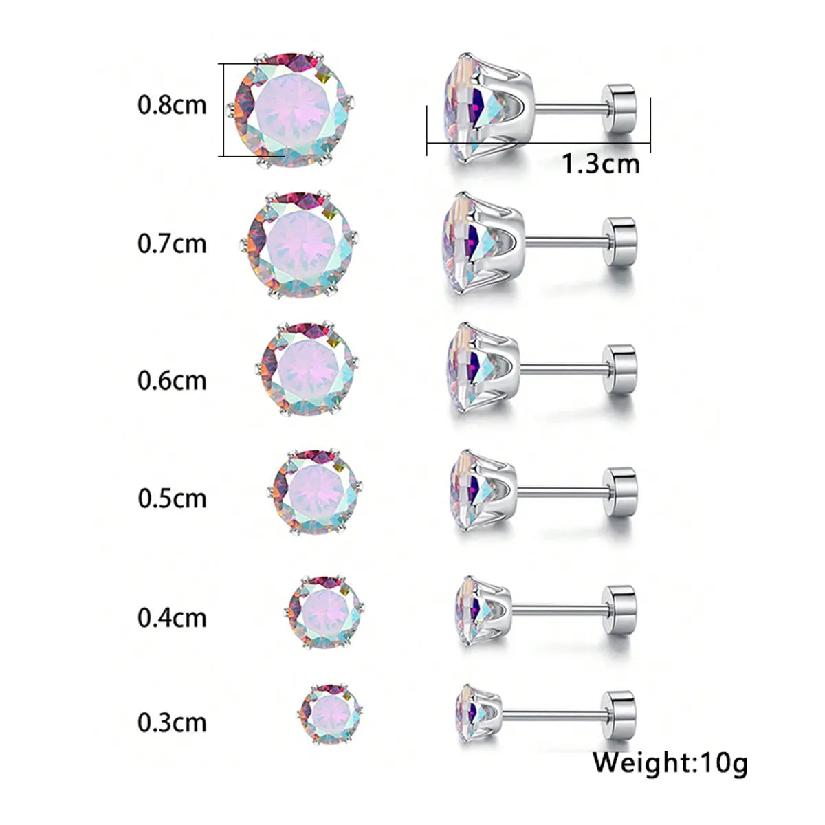 6 Pairs Simple Style Geometric Inlay Stainless Steel Zircon 14K Gold Plated Ear Studs