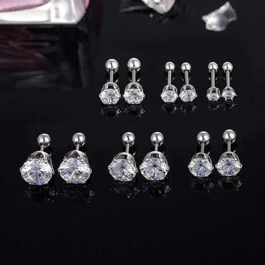 6 Pairs Simple Style Round Stainless Steel Zircon Ear Studs