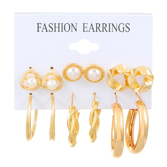 6 Pairs Streetwear Round Plating Inlay Alloy Artificial Pearls Hoop Earrings Ear Studs