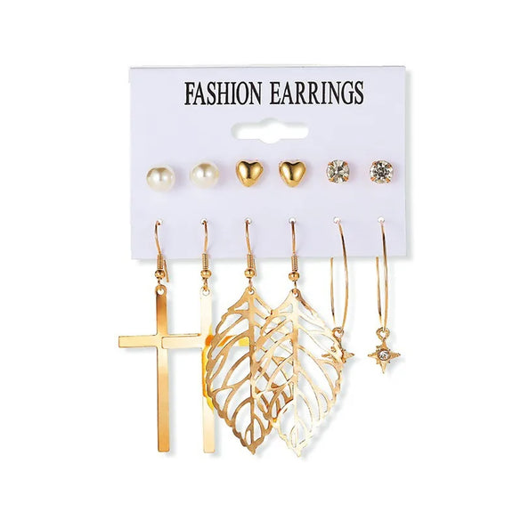 6 Pairs Streetwear Round Plating Inlay Alloy Artificial Pearls Hoop Earrings Ear Studs