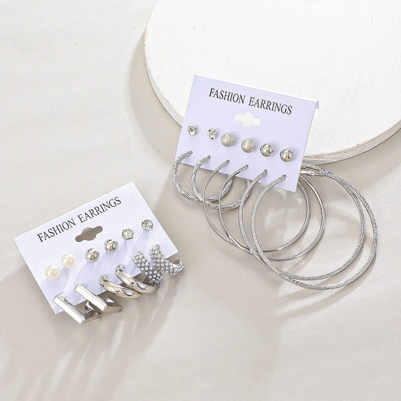 6 Pairs Streetwear Round Plating Inlay Alloy Artificial Pearls Hoop Earrings Ear Studs