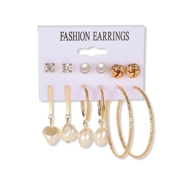 6 Pairs Streetwear Round Plating Inlay Alloy Artificial Pearls Hoop Earrings Ear Studs