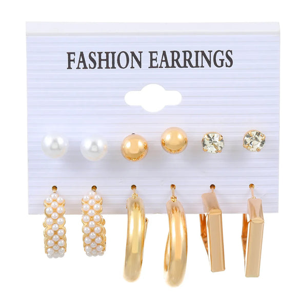 6 Pairs Streetwear Round Plating Inlay Alloy Artificial Pearls Hoop Earrings Ear Studs