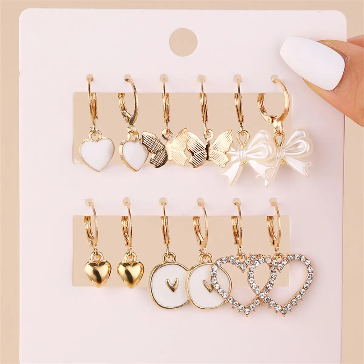 6 Pairs Y2K Sweet Heart Shape Flower Butterfly Alloy Drop Earrings