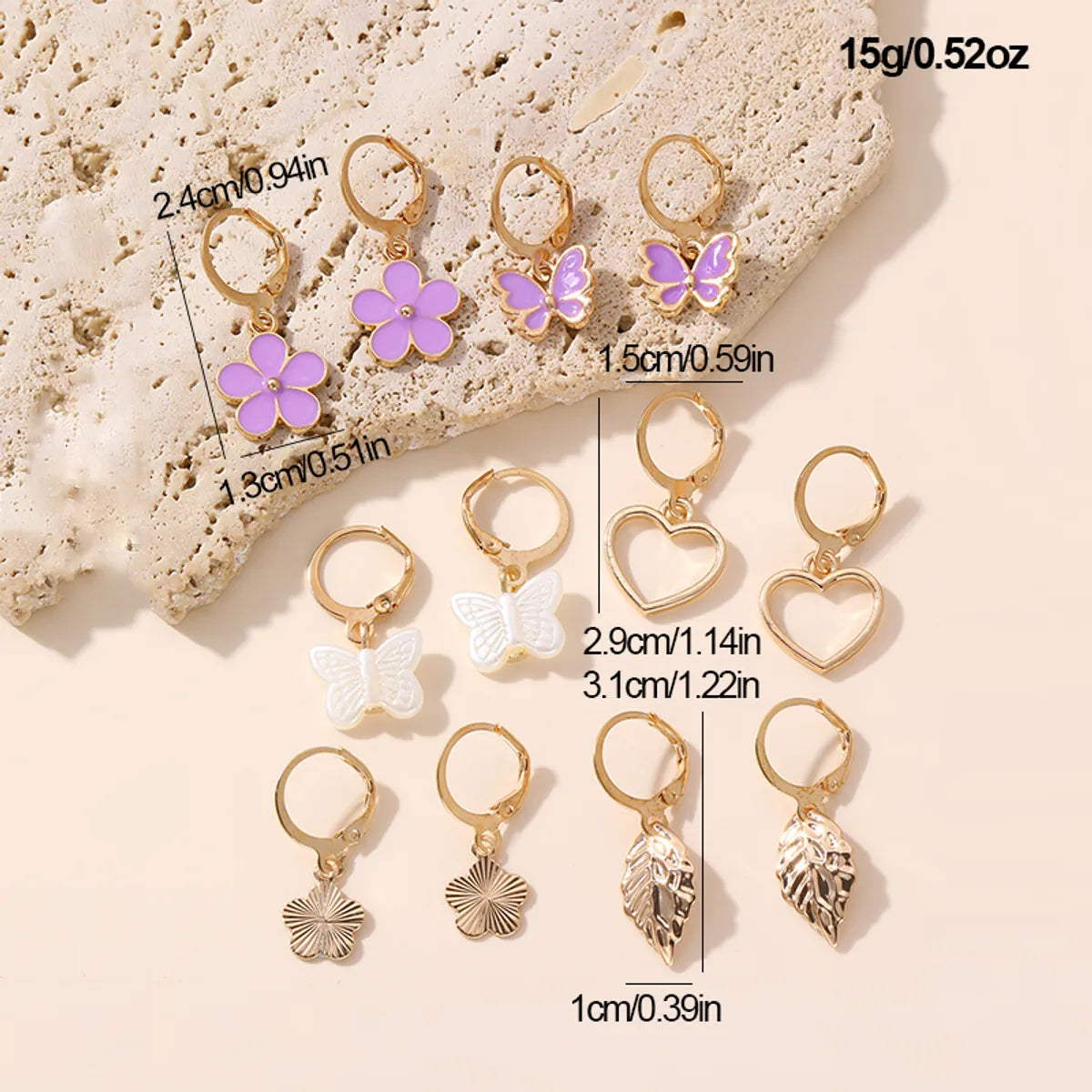 6 Pairs Y2K Sweet Heart Shape Flower Butterfly Alloy Drop Earrings