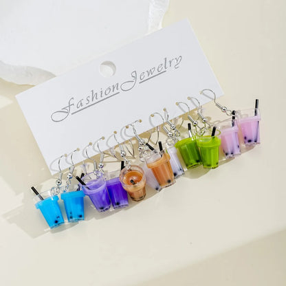 6 Pieces Cartoon Style Cute Color Block Resin Drop Earrings