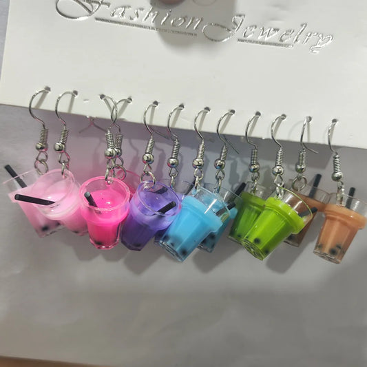 6 Pieces Cartoon Style Cute Color Block Resin Drop Earrings