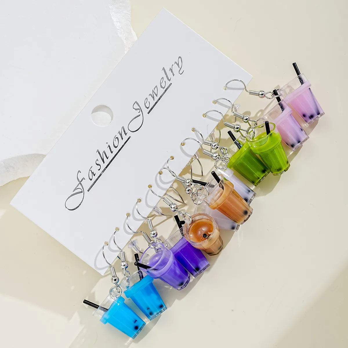 6 Pieces Cartoon Style Cute Color Block Resin Drop Earrings