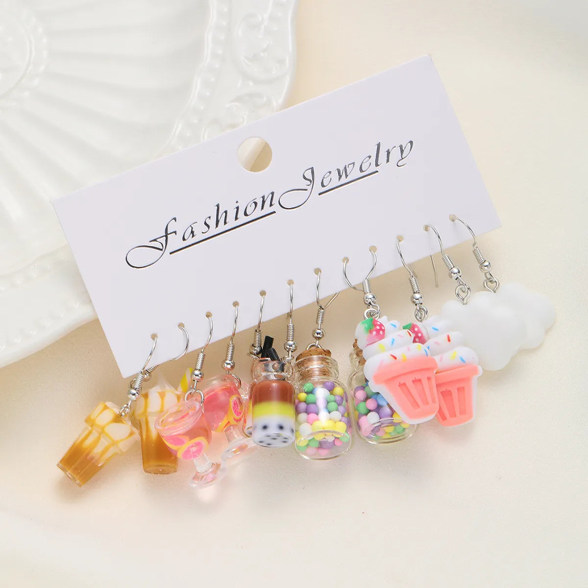 6 Pieces Cute Color Block Patchwork Resin Drop Earrings