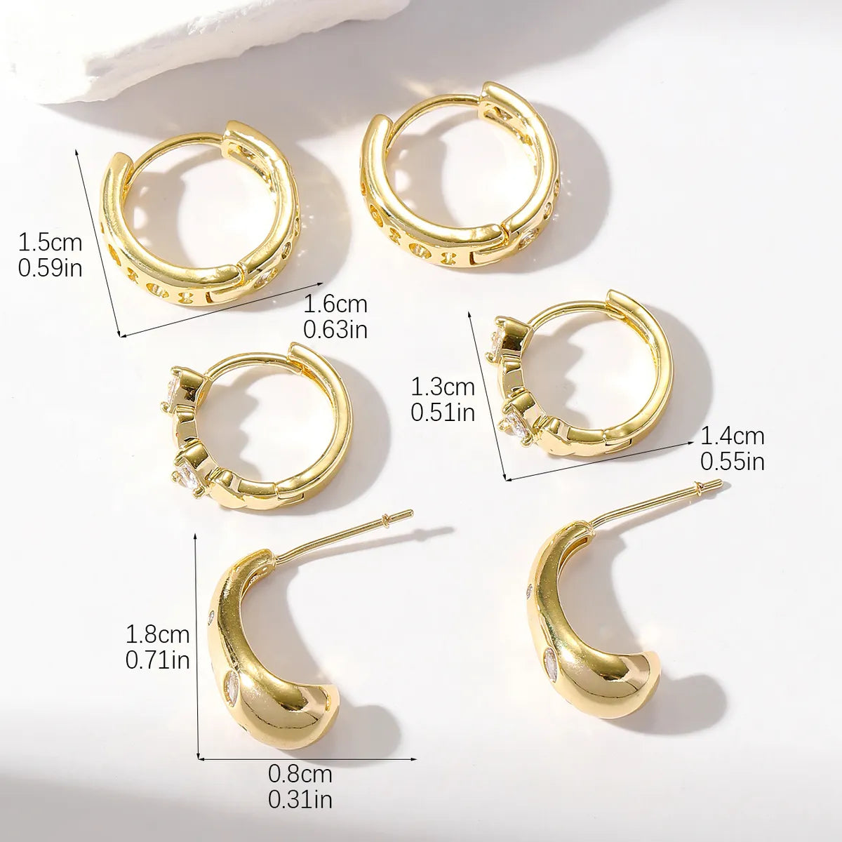 6 Pieces Simple Style Heart Shape Inlay Copper Zircon Ear Studs