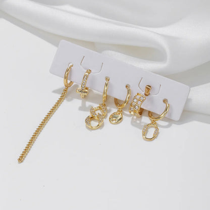 6 Pieces Sweet Simple Style Geometric Chain Inlay Brass Zircon 18K Gold Plated Drop Earrings Earrings