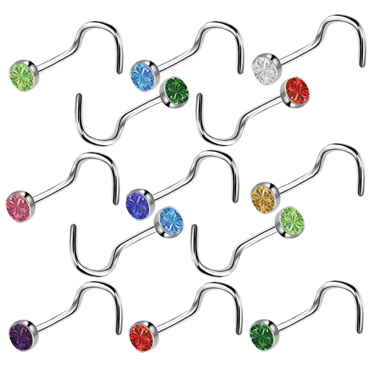 60 Fashion Geometric Stainless Steel Inlay Rhinestones Nose Studs