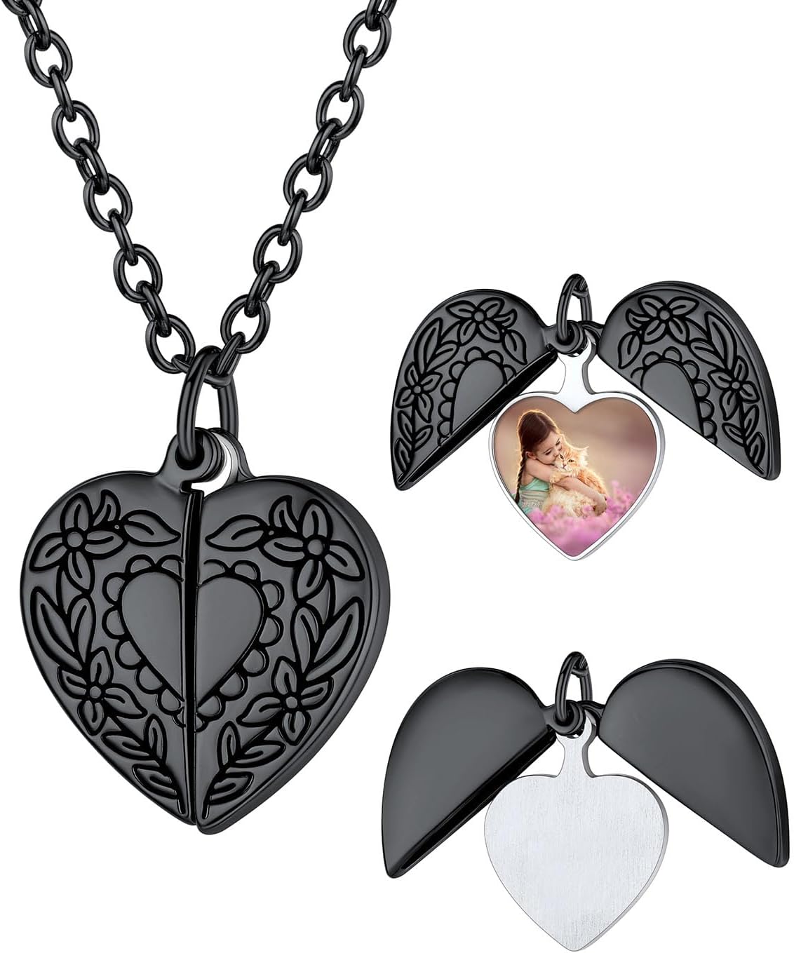 Personalized Heart Locket Necklace with Pictures,Sunflower/Angel Wings/Heart Shaped Lockets Custom Photo,Gold/Rose Gold/White Lockets That Holds Picture,Customized Memorial Jewelry for Women