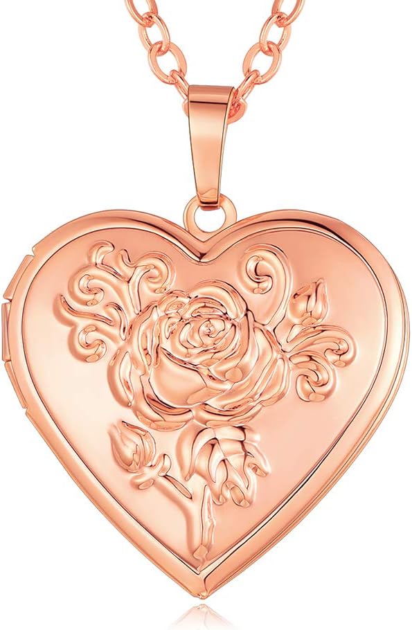 Personalized Heart Locket Necklace with Pictures,Sunflower/Angel Wings/Heart Shaped Lockets Custom Photo,Gold/Rose Gold/White Lockets That Holds Picture,Customized Memorial Jewelry for Women