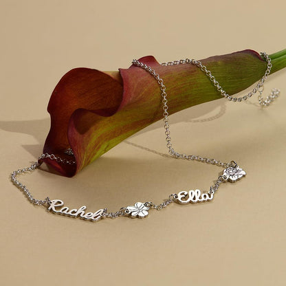 Personalized Blooming Birth Flower Multi Family Name Necklace with Birthstones or Diamonds