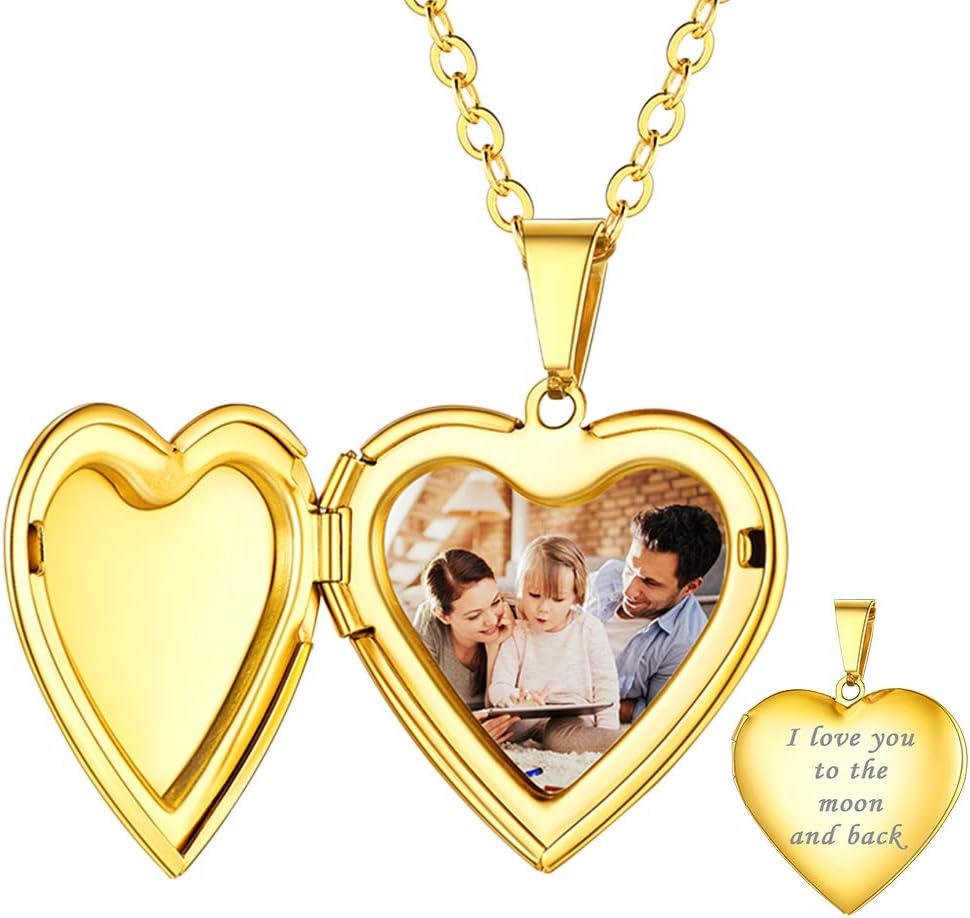 Personalized Heart Locket Necklace with Pictures,Sunflower/Angel Wings/Heart Shaped Lockets Custom Photo,Gold/Rose Gold/White Lockets That Holds Picture,Customized Memorial Jewelry for Women