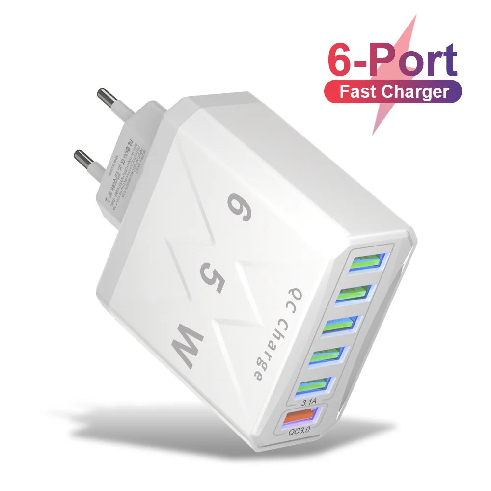 65w Fast Charging Mobile Phone Charger 3.1a Type-C Pd 3usb Multi-Port Travel Charger Charging Plug