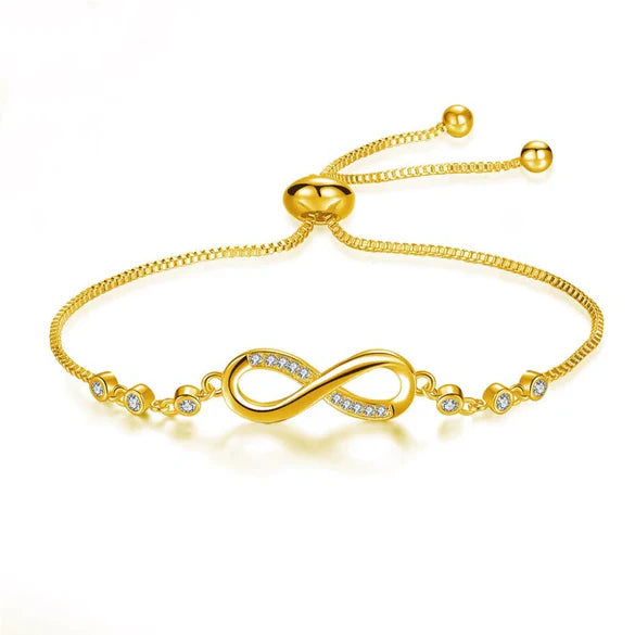 Wholesale Stainless Steel Microset Zircon Infinite 8Shaped Heart Bracelet With Letter Number And Word Patterns For Women Real Gold Plated