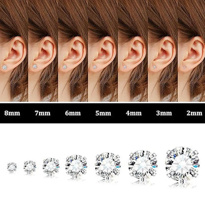 7 Pairs Elegant Cute Shiny Solid Color Inlay Stainless Steel Zircon Ear Studs