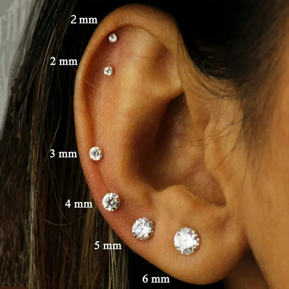 7 Pairs Elegant Cute Shiny Solid Color Inlay Stainless Steel Zircon Ear Studs