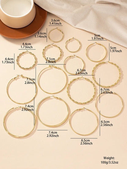 7 Pairs Exaggerated Simple Style Circle Iron Hoop Earrings