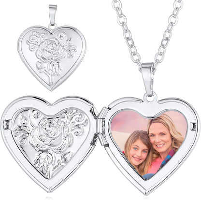 Personalized Heart Locket Necklace with Pictures,Sunflower/Angel Wings/Heart Shaped Lockets Custom Photo,Gold/Rose Gold/White Lockets That Holds Picture,Customized Memorial Jewelry for Women