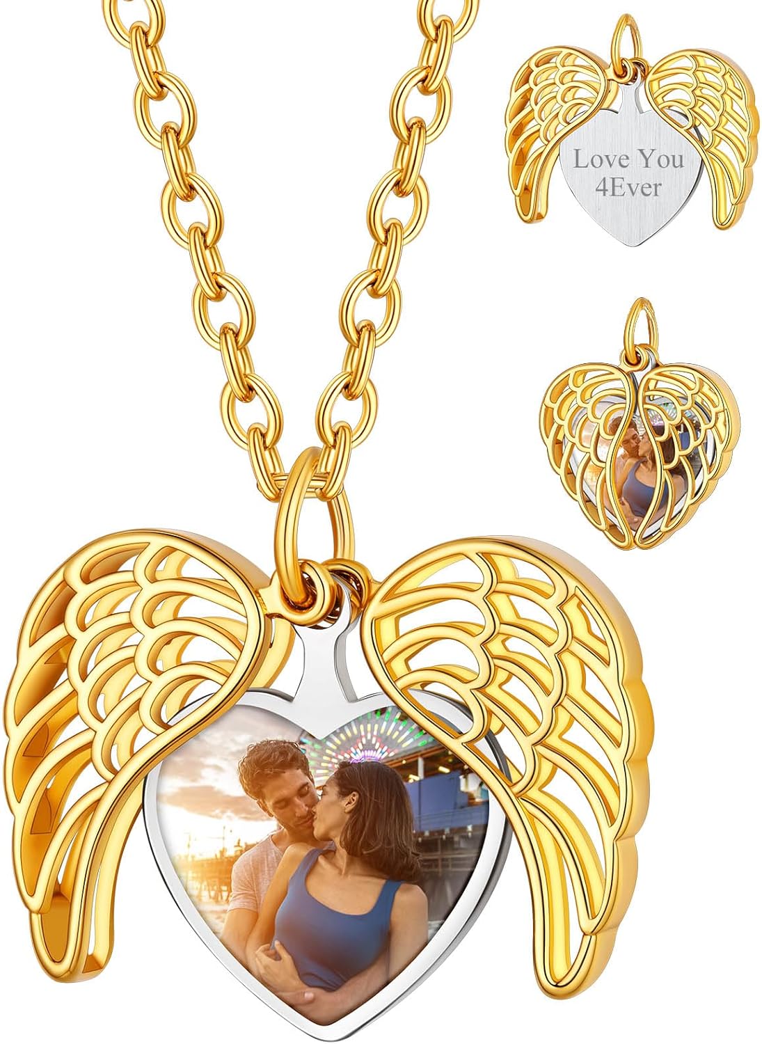 Personalized Heart Locket Necklace with Pictures,Sunflower/Angel Wings/Heart Shaped Lockets Custom Photo,Gold/Rose Gold/White Lockets That Holds Picture,Customized Memorial Jewelry for Women