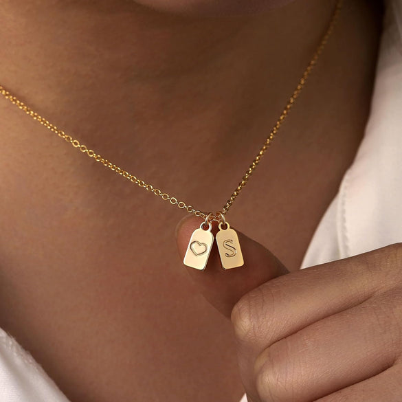 Turandoss Gold Initial Necklaces for Women, 14K Gold Plated Dainty Gold Necklace Heart Initial Necklace Personalized Initial Tag Pendant Necklaces for Women Trendy Jewelry Gifts