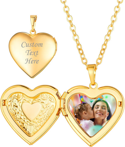 Personalized Heart Locket Necklace with Pictures,Sunflower/Angel Wings/Heart Shaped Lockets Custom Photo,Gold/Rose Gold/White Lockets That Holds Picture,Customized Memorial Jewelry for Women