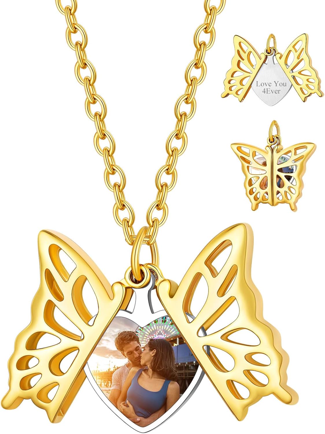 Personalized Heart Locket Necklace with Pictures,Sunflower/Angel Wings/Heart Shaped Lockets Custom Photo,Gold/Rose Gold/White Lockets That Holds Picture,Customized Memorial Jewelry for Women