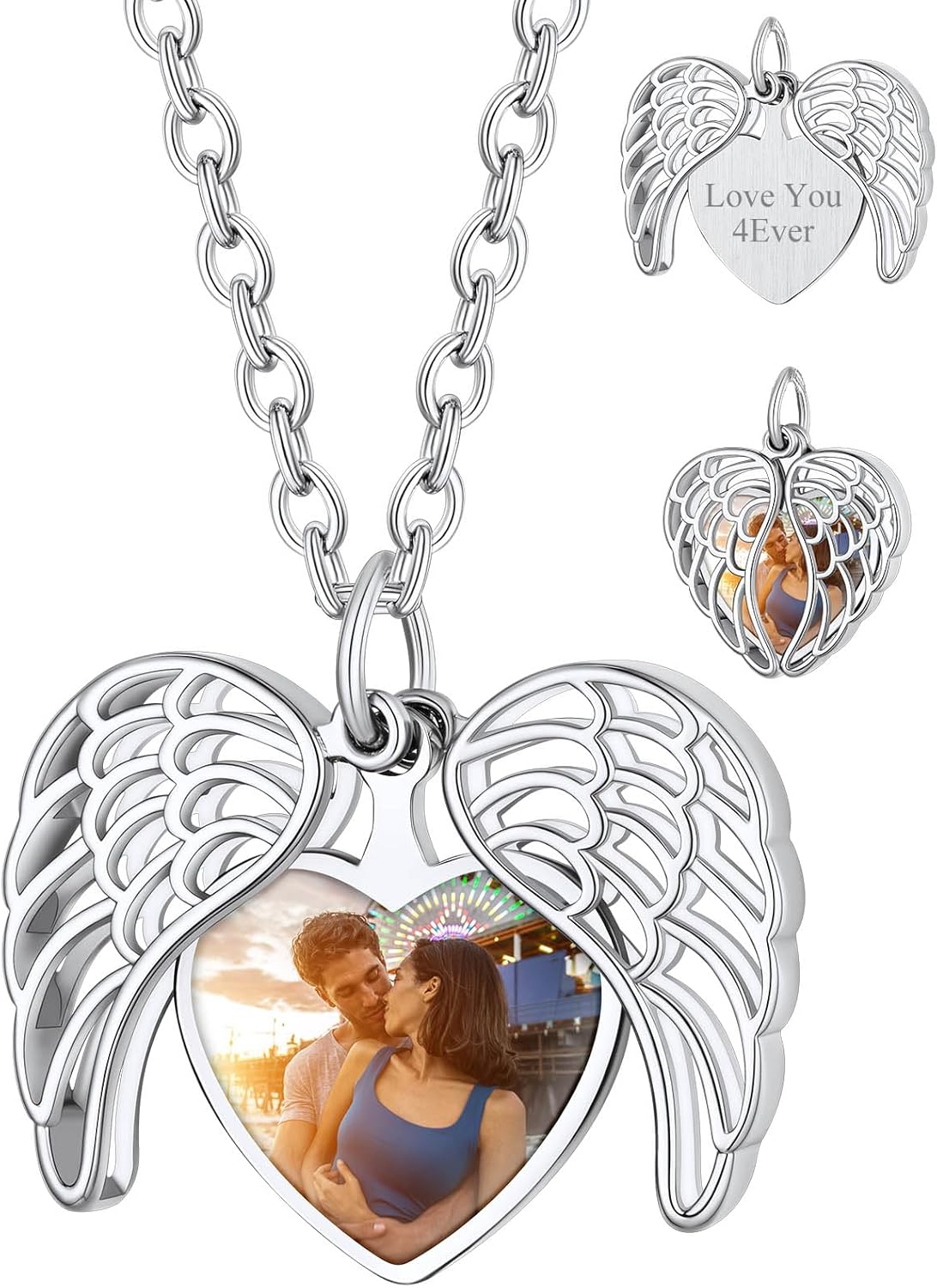 Personalized Heart Locket Necklace with Pictures,Sunflower/Angel Wings/Heart Shaped Lockets Custom Photo,Gold/Rose Gold/White Lockets That Holds Picture,Customized Memorial Jewelry for Women