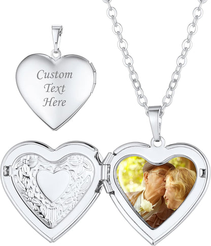 Personalized Heart Locket Necklace with Pictures,Sunflower/Angel Wings/Heart Shaped Lockets Custom Photo,Gold/Rose Gold/White Lockets That Holds Picture,Customized Memorial Jewelry for Women