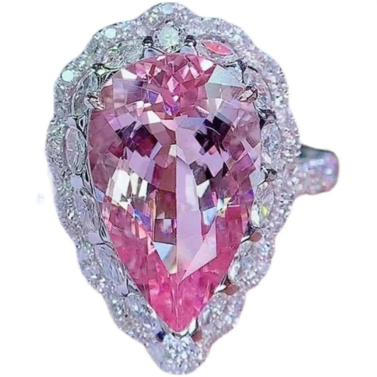 7.5 Carat Drop-shaped Natural Cherry Pink Morganite Adjustable Colorful Copper Ring