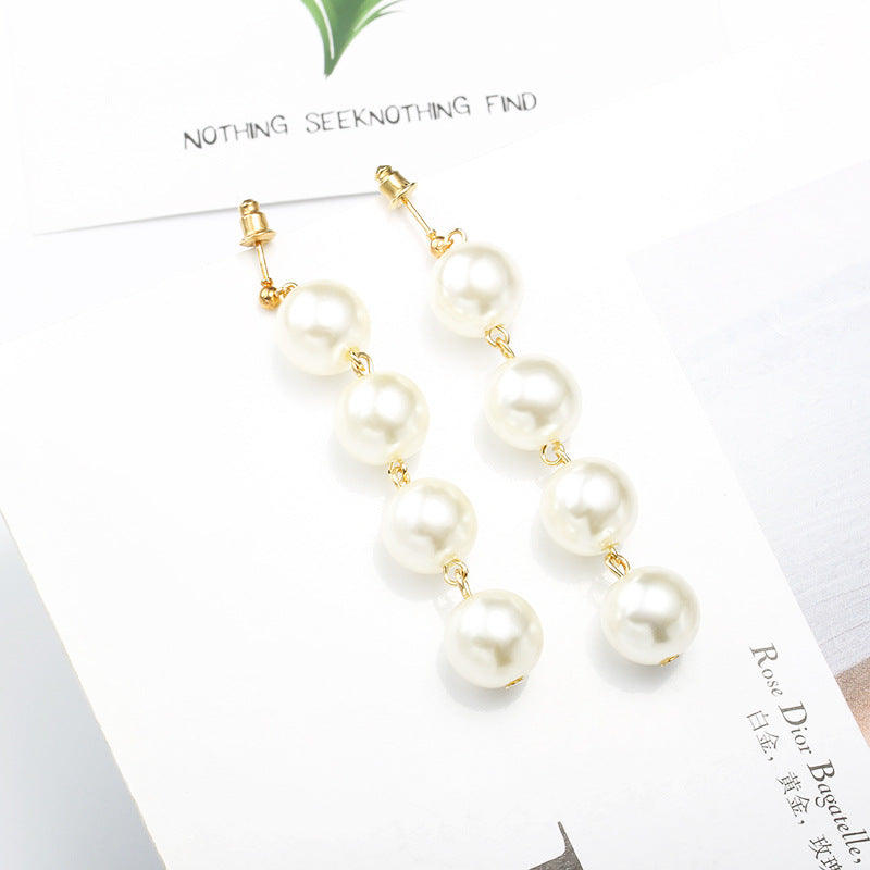 Exaggerated Large Pearl Tassel Long Earrings Female Pearl Earrings