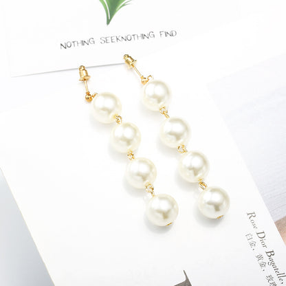 Exaggerated Large Pearl Tassel Long Earrings Female Pearl Earrings