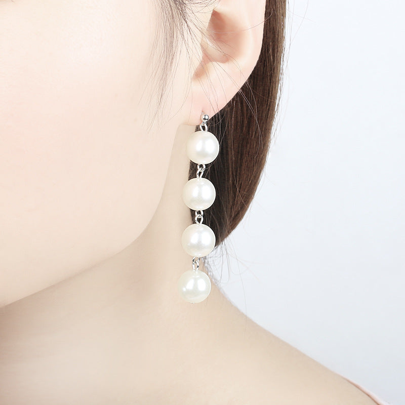 Exaggerated Large Pearl Tassel Long Earrings Female Pearl Earrings