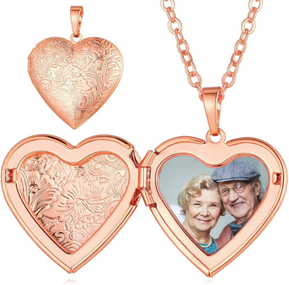 Personalized Heart Locket Necklace with Pictures,Sunflower/Angel Wings/Heart Shaped Lockets Custom Photo,Gold/Rose Gold/White Lockets That Holds Picture,Customized Memorial Jewelry for Women