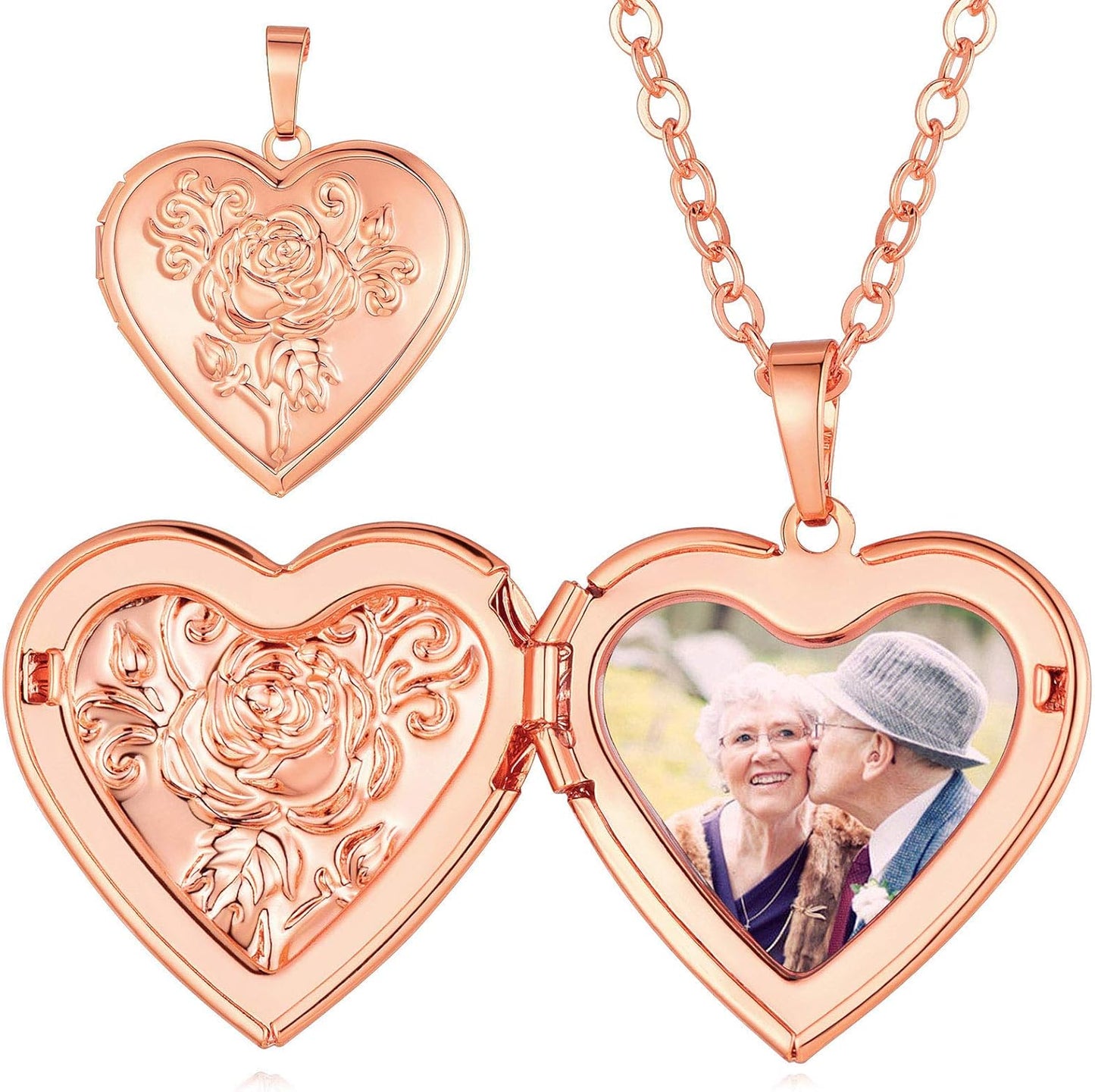 Personalized Heart Locket Necklace with Pictures,Sunflower/Angel Wings/Heart Shaped Lockets Custom Photo,Gold/Rose Gold/White Lockets That Holds Picture,Customized Memorial Jewelry for Women