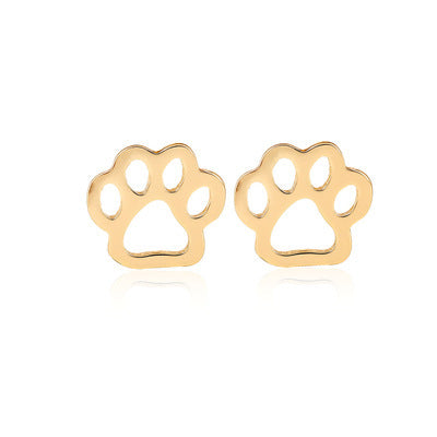 Hot-saling Hollow  Alloy Plating Cute Animal Cat And Dog Foot Earrings Wholesale