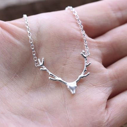 Simple Antler Necklace Christmas Elk Reindeer Pendant Necklace Female Clavicle Chain Fawn Antler Necklace Wholesale