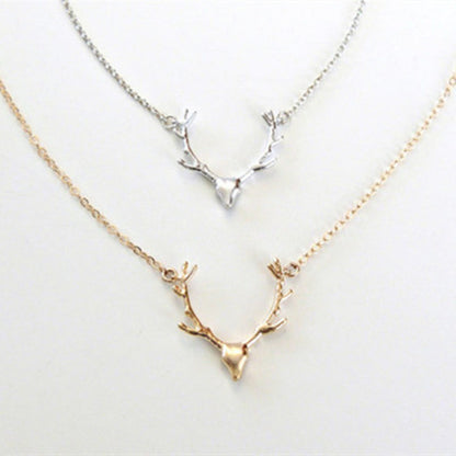 Simple Antler Necklace Christmas Elk Reindeer Pendant Necklace Female Clavicle Chain Fawn Antler Necklace Wholesale