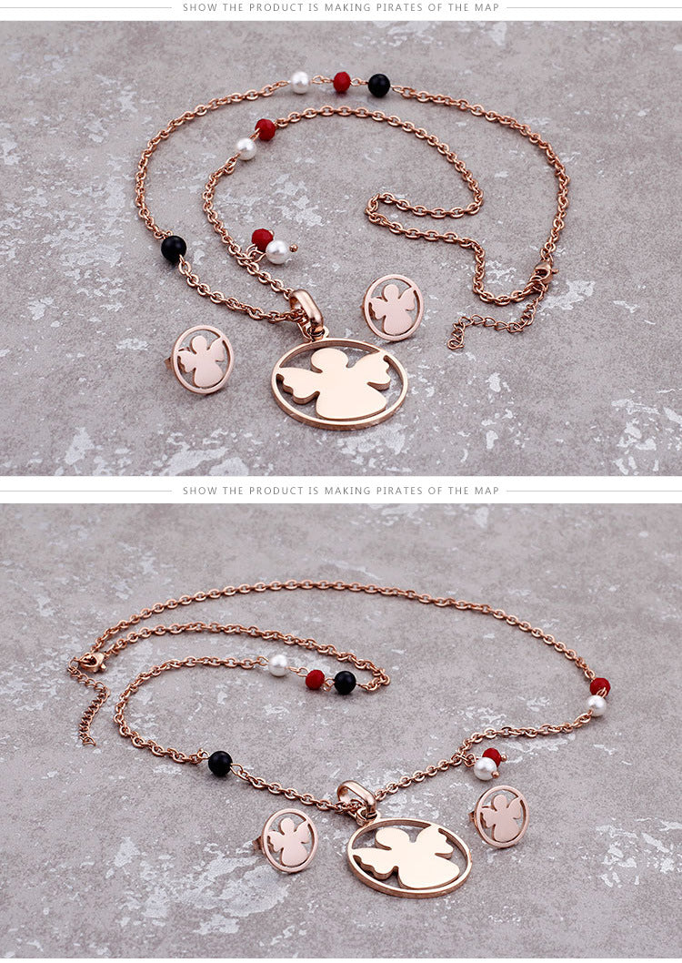 Korean Fashion Angel Three-color Accessories Necklace Earrings Wholesale