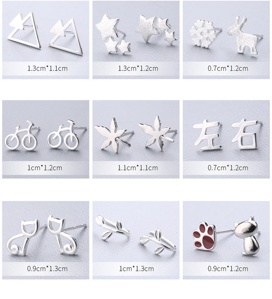 1 Pair Cute Sweet Triangle Bow Knot Snowflake Plating Sterling Silver Ear Studs