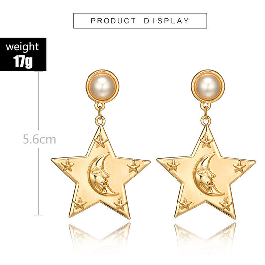 Fashion Pearl Five-pointed Star Branch Snowflake Tassel Earrings