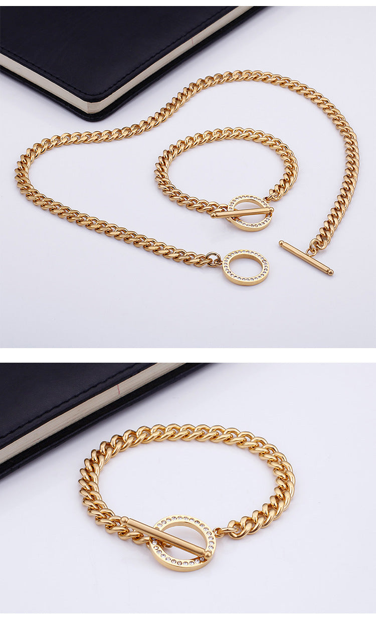 Stainless Steel Thick Chain Diamond Necklace Bracelet Set Wholesale Gooddiy