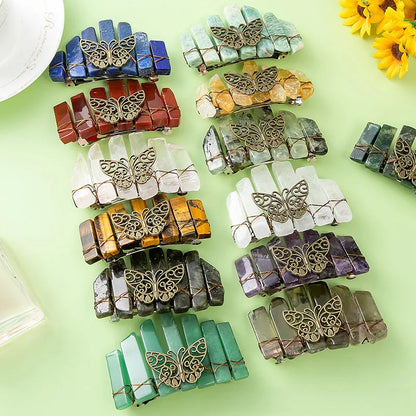 8cm Natural Crystal Multicolor Spring Clip Bohemian Style Butterfly Hairpin  Party Dress Up Headwear Hair Accessories