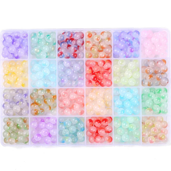 8mm Glass Jelly Double-Piece Glass Round Beads Box Material Package Beaded Diy Handmade Accessories Material Bracelet Beads